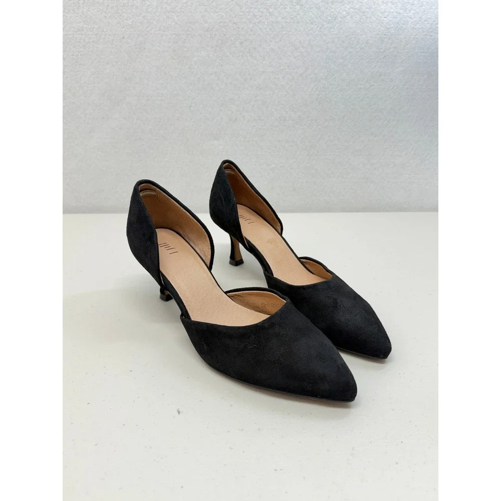 J. Jill Black Suede D'Orsay Kitten Heel Pointed Toe Pumps 9